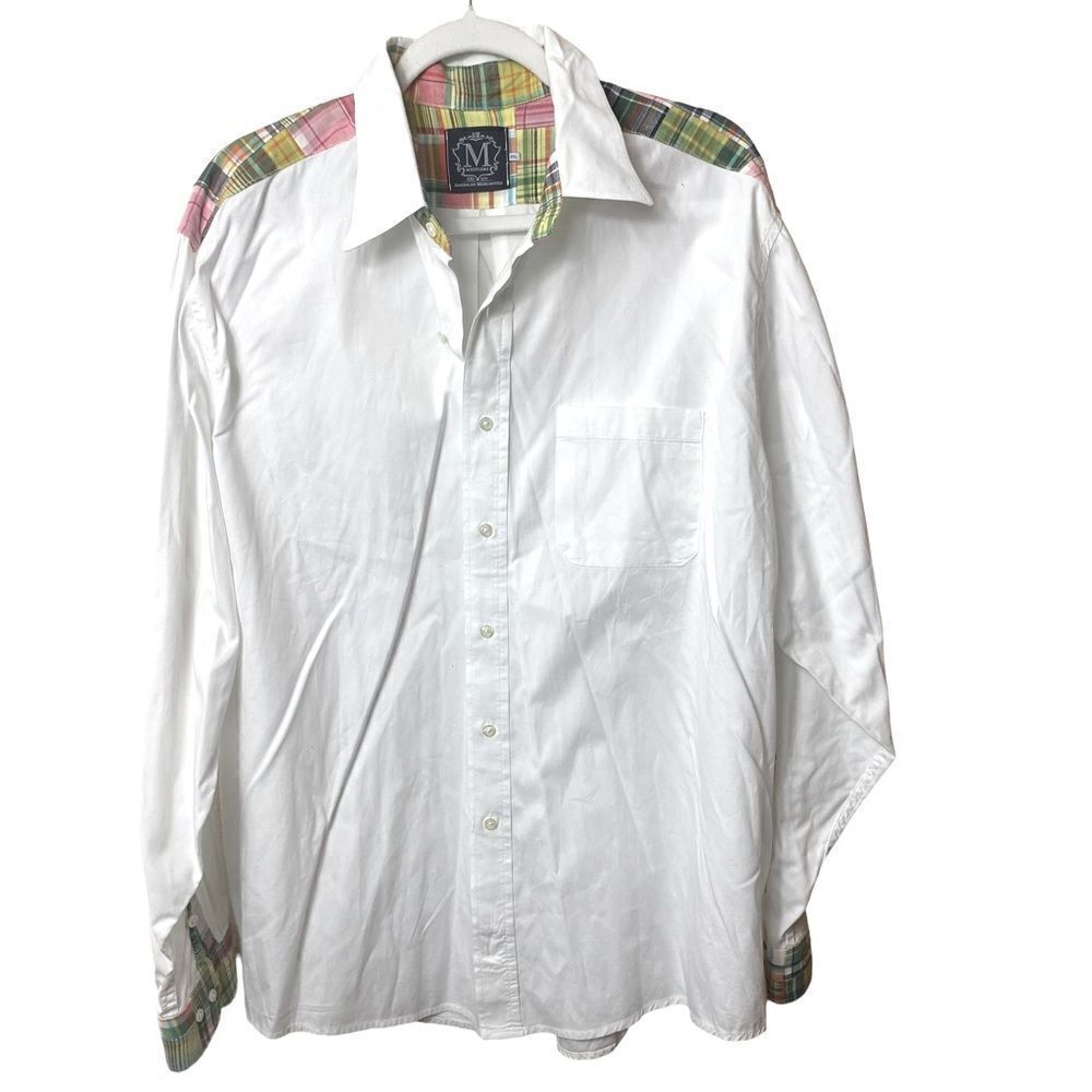 Mettlers American Mercantile Men’s Sz 2XL White Plaid Trim Button Down Shirt